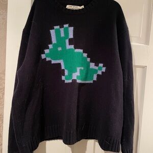 Tory Sport Navy Bunny Rabbit  Sweater with Green Pixel Art L